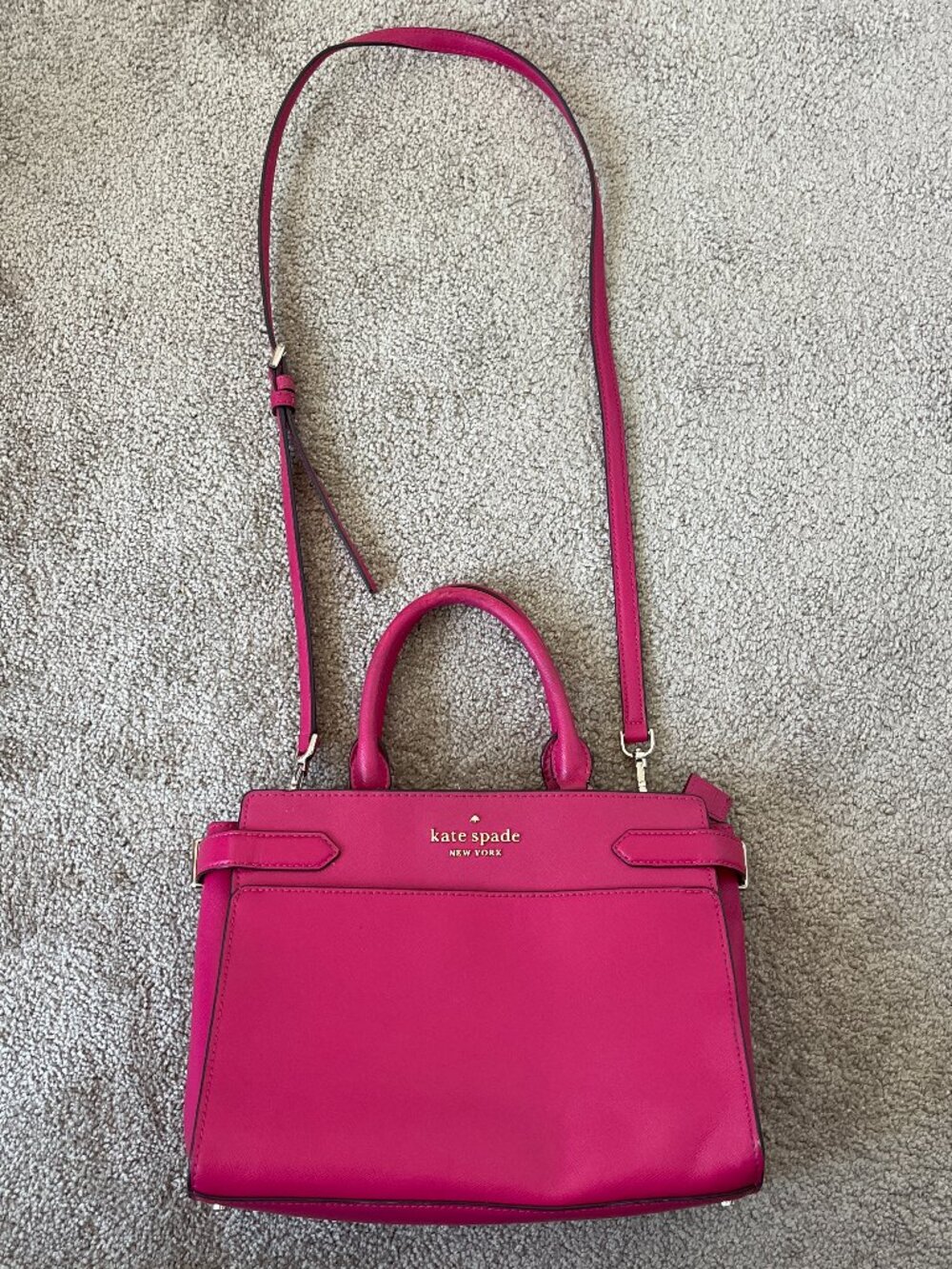 Kate Spade New York Staci Medium Satchel Hot Pink Magenta Leather Crossbody Bag